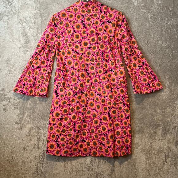Cheeky Vintage Mod Floral Mini Dress Groovy Pink Sunflower Print Bell Sleeves SM - Picture 4 of 5
